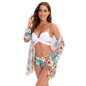 Coleção Moda Praia Flowers 2023 - Biquíni + Saída de Praia (Brinde) FashionShope Branco Flores P | 36 a 38 