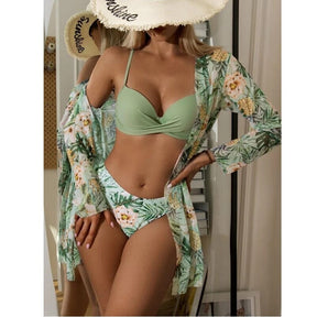 Coleção Moda Praia Flowers 2023 - Biquíni + Saída de Praia (Brinde) FashionShope Verde Musgo P | 36 a 38 