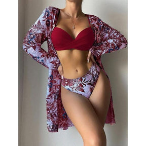 Coleção Moda Praia Flowers 2023 - Biquíni + Saída de Praia (Brinde) FashionShope Vinho P | 36 a 38 