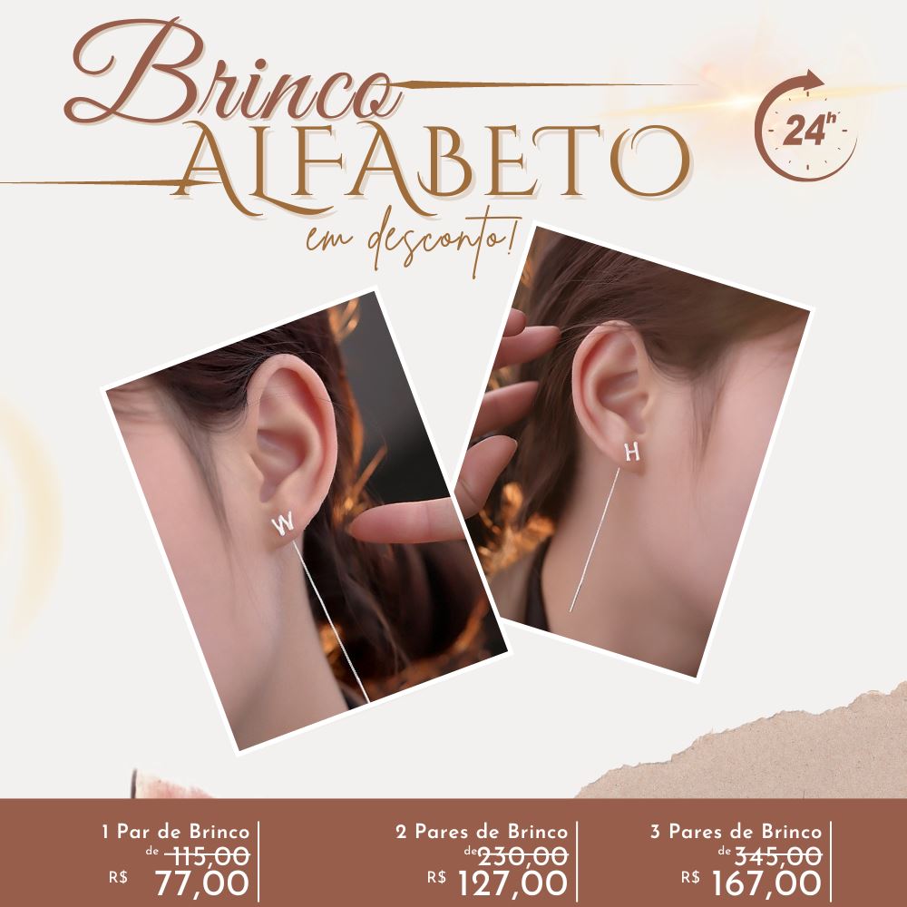 Par de Brinco Alfabético em Prata Esterlina 925 (FRETE GRÁTIS) BRINCO PROMOÇÃO FashionShope 