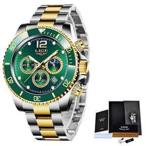 Relógio Casual Masculino LIGE Premium - A prova D`àgua Relógio Masculino - 34 FashionShope DOURADO/VERDE 