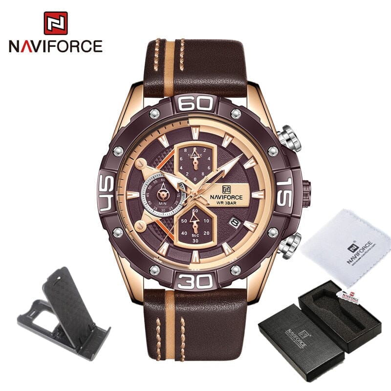 Relógio Casual Masculino NAVIFORCE Sport For Men Relógio Masculino - 40 FashionShope MARROM/DOURADO 