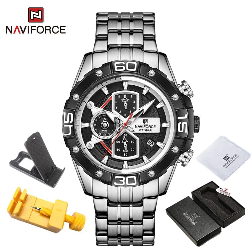 Relógio Casual Masculino NAVIFORCE Sport For Men Relógio Masculino - 40 FashionShope PRATA/PRETO 