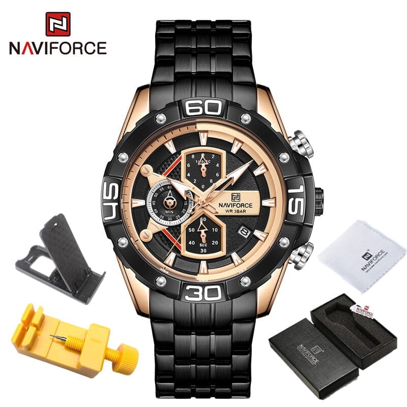 Relógio Casual Masculino NAVIFORCE Sport For Men Relógio Masculino - 40 FashionShope PRETO/DOURADO 