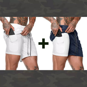 Shorts Masculino DryFit® Dupla Camada - (COMPRE 1 LEVE 2) + Frete Grátis FashionShope Branco Azul Marinho P