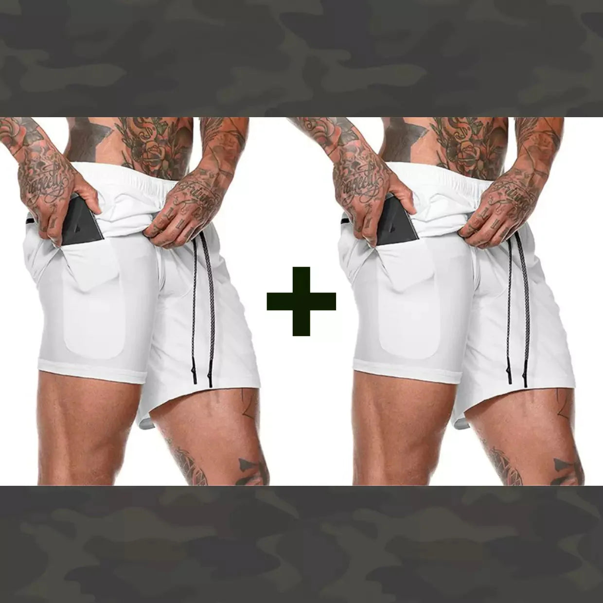 Shorts Masculino DryFit® Dupla Camada - (COMPRE 1 LEVE 2) + Frete Grátis FashionShope Branco Branco P