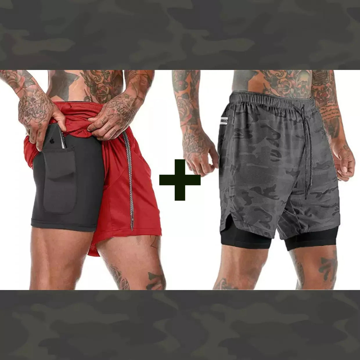 Shorts Masculino DryFit® Dupla Camada - (COMPRE 1 LEVE 2) + Frete Grátis FashionShope MIlitar Vermelho P