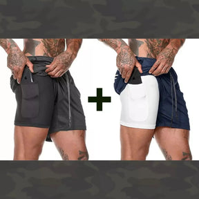 Shorts Masculino DryFit® Dupla Camada - (COMPRE 1 LEVE 2) + Frete Grátis FashionShope Preto Azul Marinho P