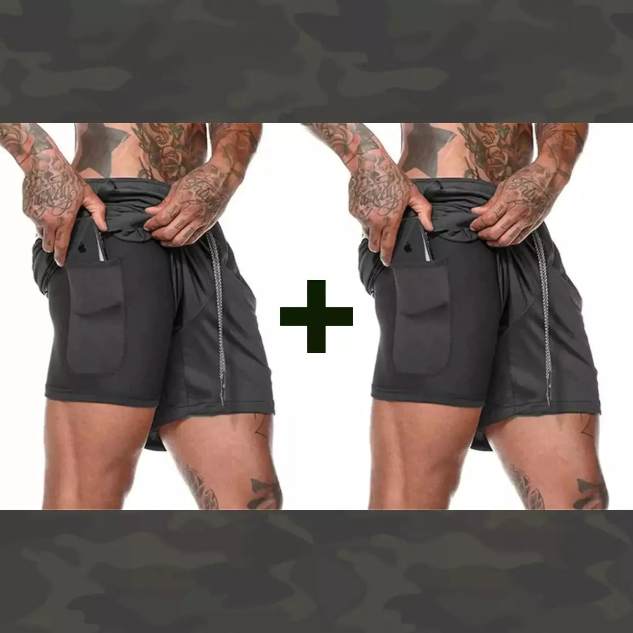 Shorts Masculino DryFit® Dupla Camada - (COMPRE 1 LEVE 2) + Frete Grátis FashionShope Preto Preto P