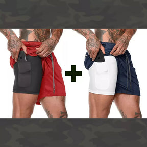 Shorts Masculino DryFit® Dupla Camada - (COMPRE 1 LEVE 2) + Frete Grátis FashionShope Vermelho Azul Marinho P