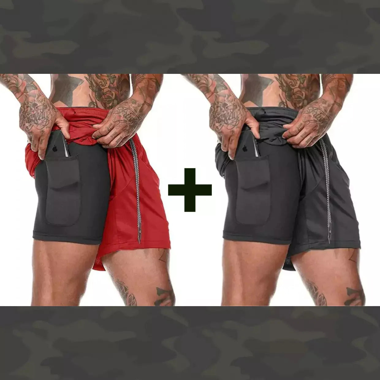 Shorts Masculino DryFit® Dupla Camada - (COMPRE 1 LEVE 2) + Frete Grátis FashionShope Vermelho Preto P